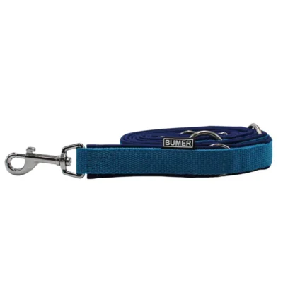 BUMER Hundeleine, Länge: 190cm, Gurtband: Petrol, Softshell: Twilight Blue, Ringe: silberfarbig (Edelstahl), Karabiner: silberfarbig