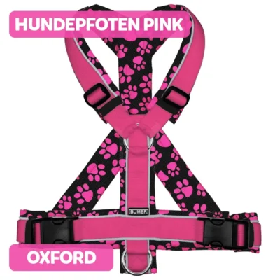 BUMER Hundegeschirr HUNDEPFOTEN PINK gepolstert, (Oxford), komplett konfigurierbar